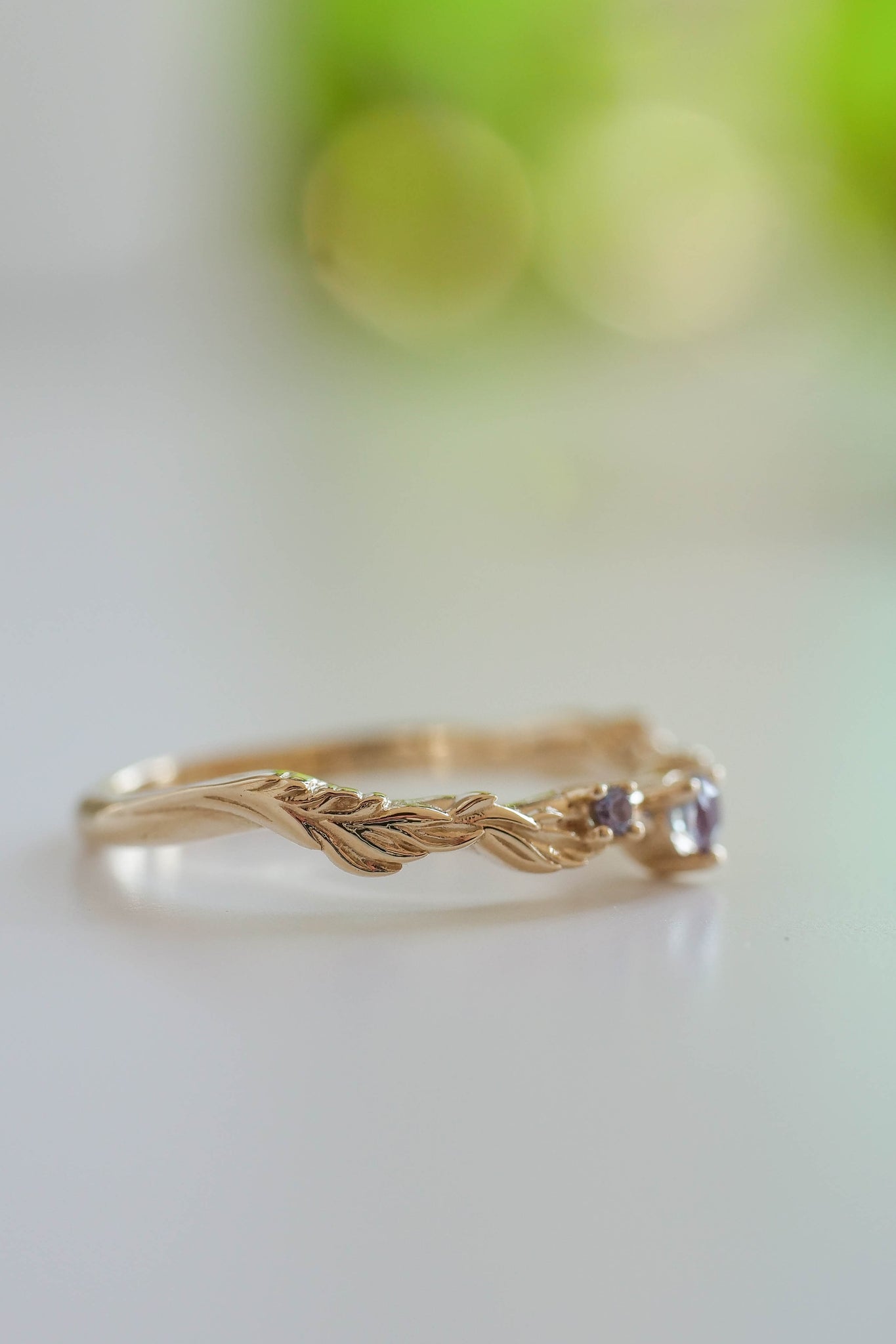 Japanese Maple | bridal ring set for round cut gemstone 5mm