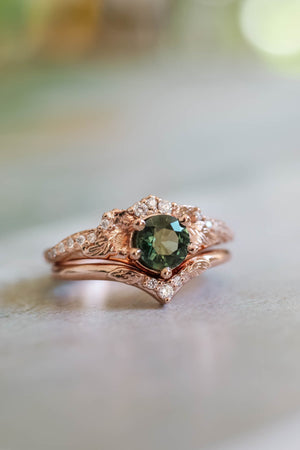 Amelia | bridal ring set, round cut gemstone setting