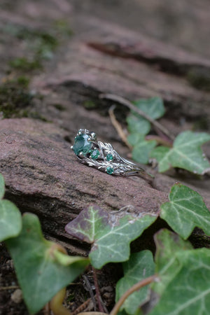 Moss agate & vivid emeralds ring / Japanese Maple