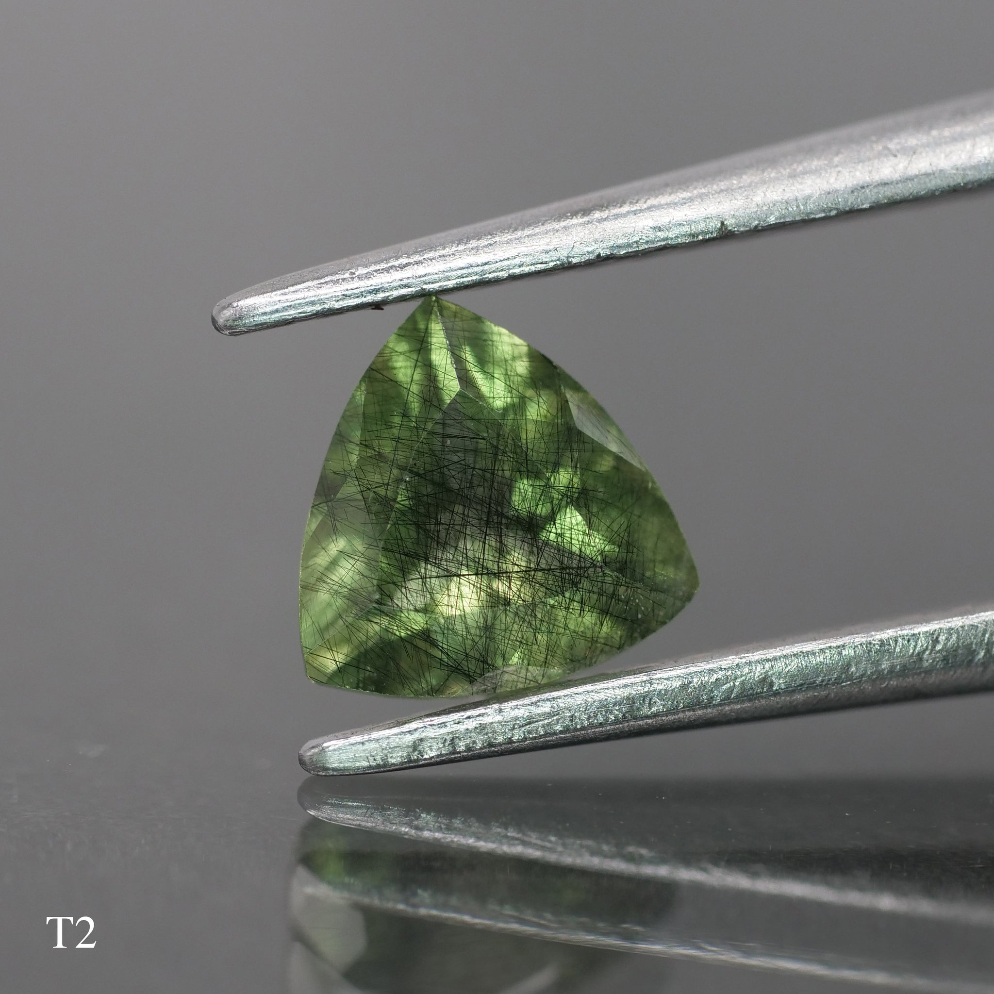 Rutile Peridot | natural, green color, trillion-cut, 6mm, 0.7 ct - choose yours