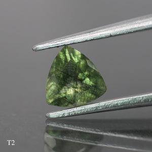 Rutile Peridot | natural, green color, trillion-cut, 6mm, 0.7 ct - choose yours