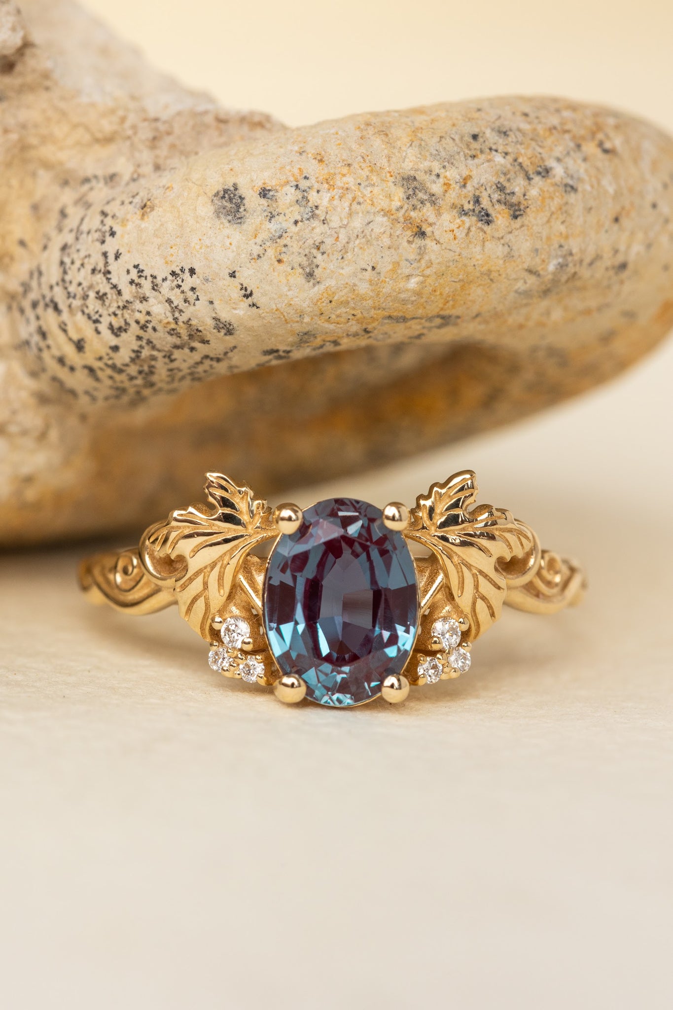 Oval cut lab-created alexandrite and lab grown diamonds engagement ring / Vineyard