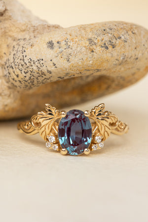 READY TO SHIP: Vineyard in 14K yellow gold, oval cut lab alexandrite 8x6 mm, lab grown diamonds, AVAILABLE RING SIZES: 5.5 - 8.5 US