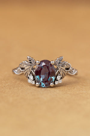 Oval cut lab-created alexandrite and lab grown diamonds engagement ring / Vineyard