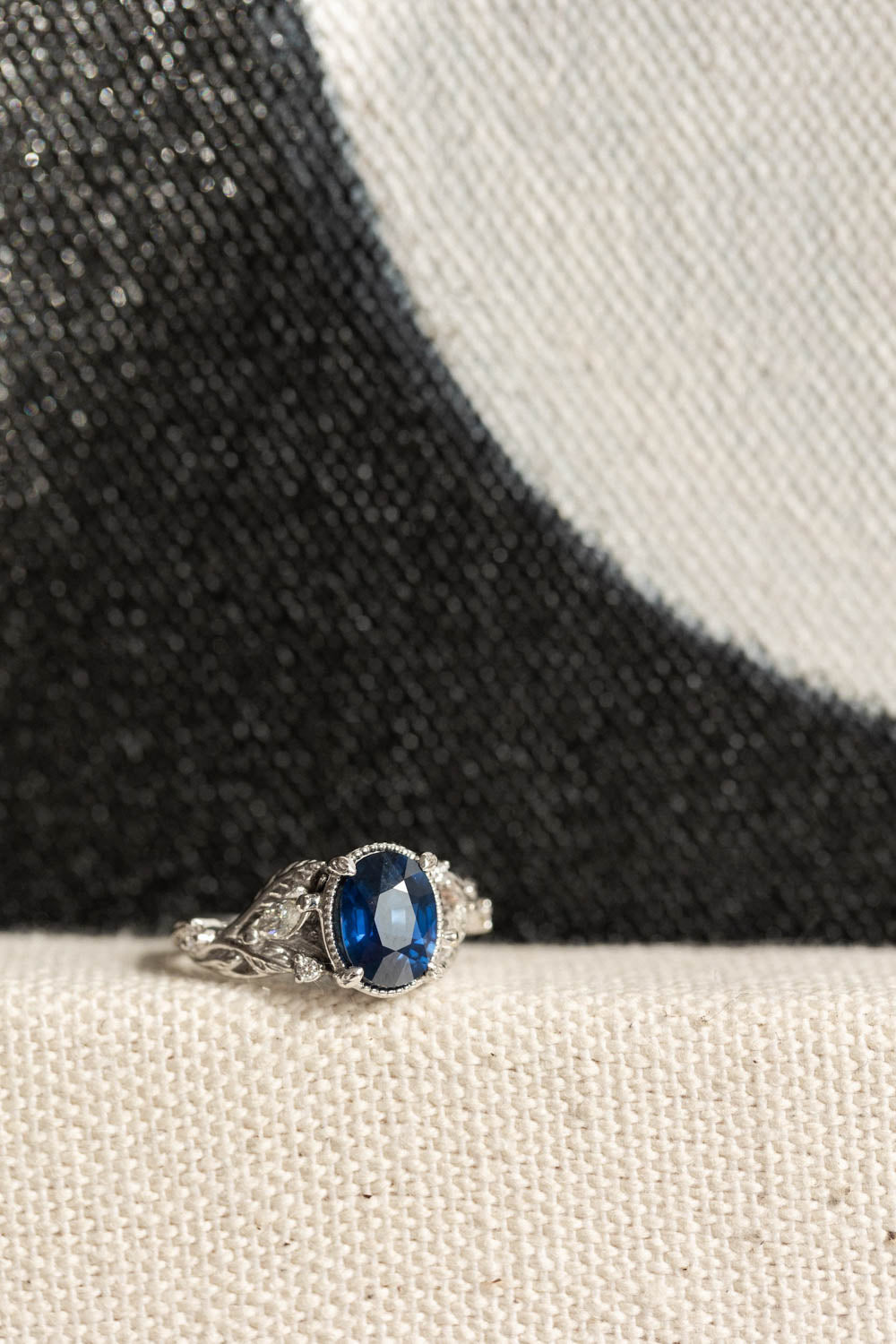 Royal blue sapphire engagement ring, nature inspired white gold proposal ring with diamonds / Patricia - Eden Garden Jewelry™