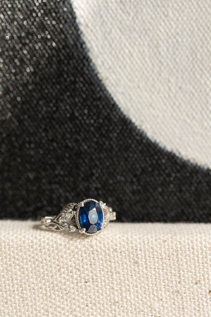 Royal blue sapphire engagement ring, nature inspired white gold proposal ring with diamonds / Patricia - Eden Garden Jewelry™