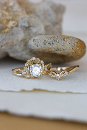 Moissanite nature inspired engagement ring, vintage style proposal ring / Nika - Eden Garden Jewelry™