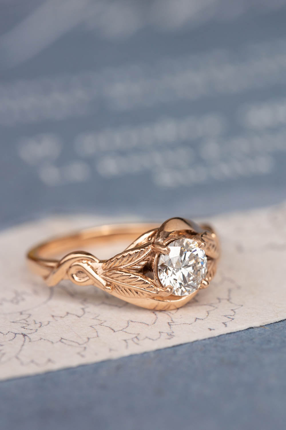 Lab grown diamond engagement ring, rose gold proposal ring with round diamond / Azalea - Eden Garden Jewelry™