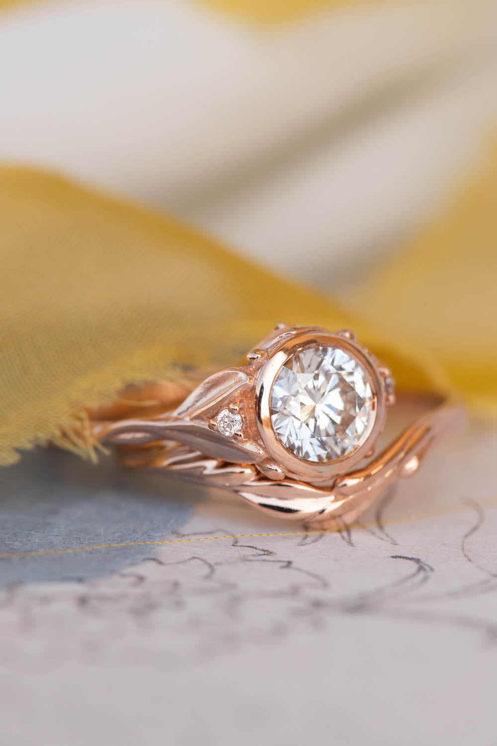 1 carat lab grown diamond engagement ring set, rose gold bridal ring set with diamonds / Roma - Eden Garden Jewelry™