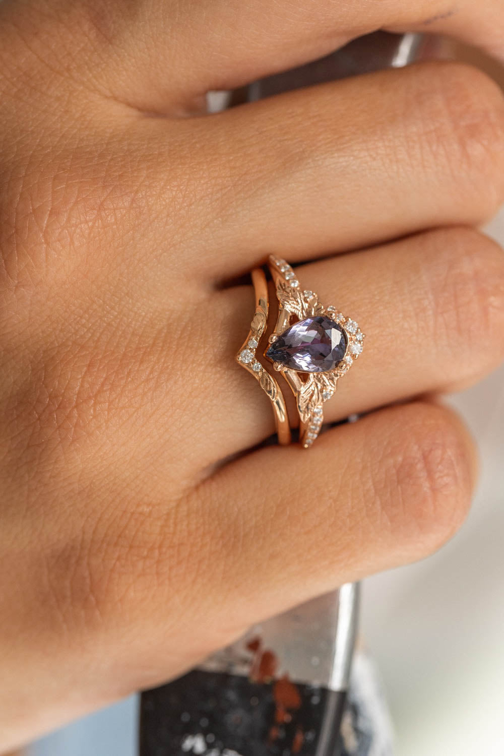 READY TO SHIP: Amelia ring in 14K rose gold, natural tanzanite 9x6 mm, moissanites, RING SIZE - 7 US - Eden Garden Jewelry™