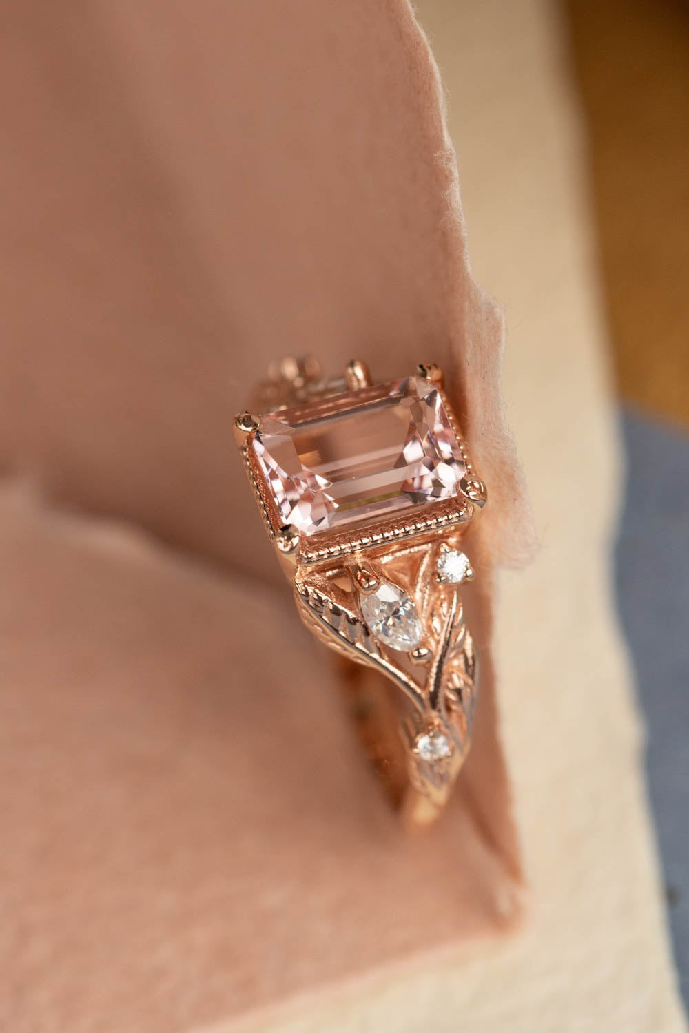 Nature inspired engagement ring with morganite, rose gold engagement ring with diamonds / Patricia - Eden Garden Jewelry™