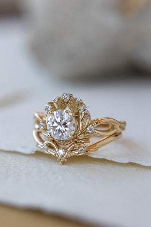 Moissanite nature inspired engagement ring, vintage style proposal ring / Nika - Eden Garden Jewelry™