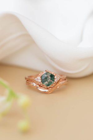 Roma | custom bridal ring set with hexagon cut gemstone 6 mm - Eden Garden Jewelry™