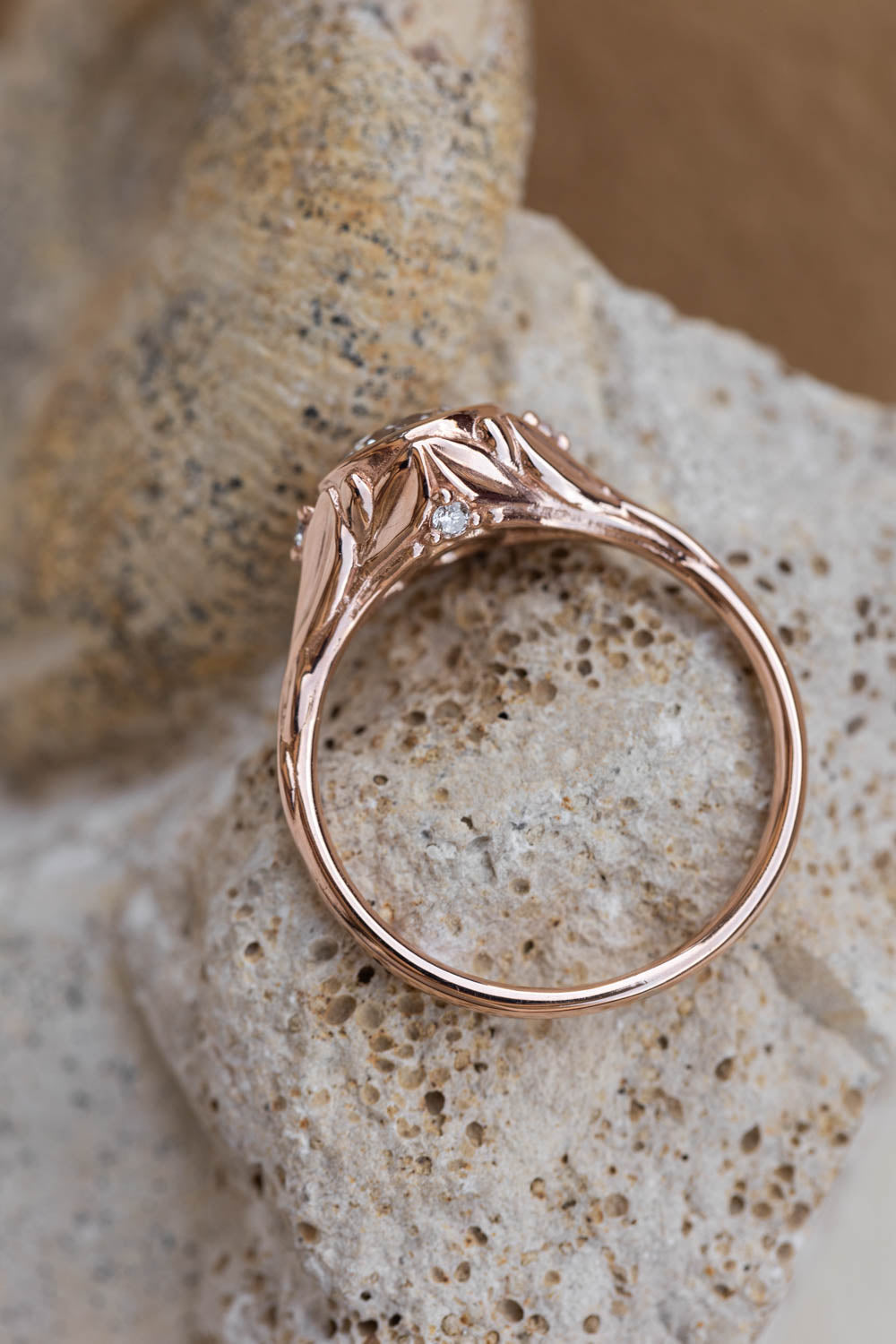 READY TO SHIP: Roma set in 14K rose gold, round lab grown diamond 6.5 mm, diamonds, RING SIZE 7 US - Eden Garden Jewelry™