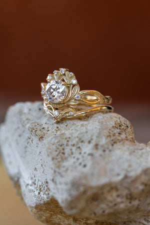 Moissanite nature inspired engagement ring, vintage style proposal ring / Nika - Eden Garden Jewelry™