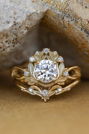 Moissanite nature inspired engagement ring, vintage style proposal ring / Nika - Eden Garden Jewelry™