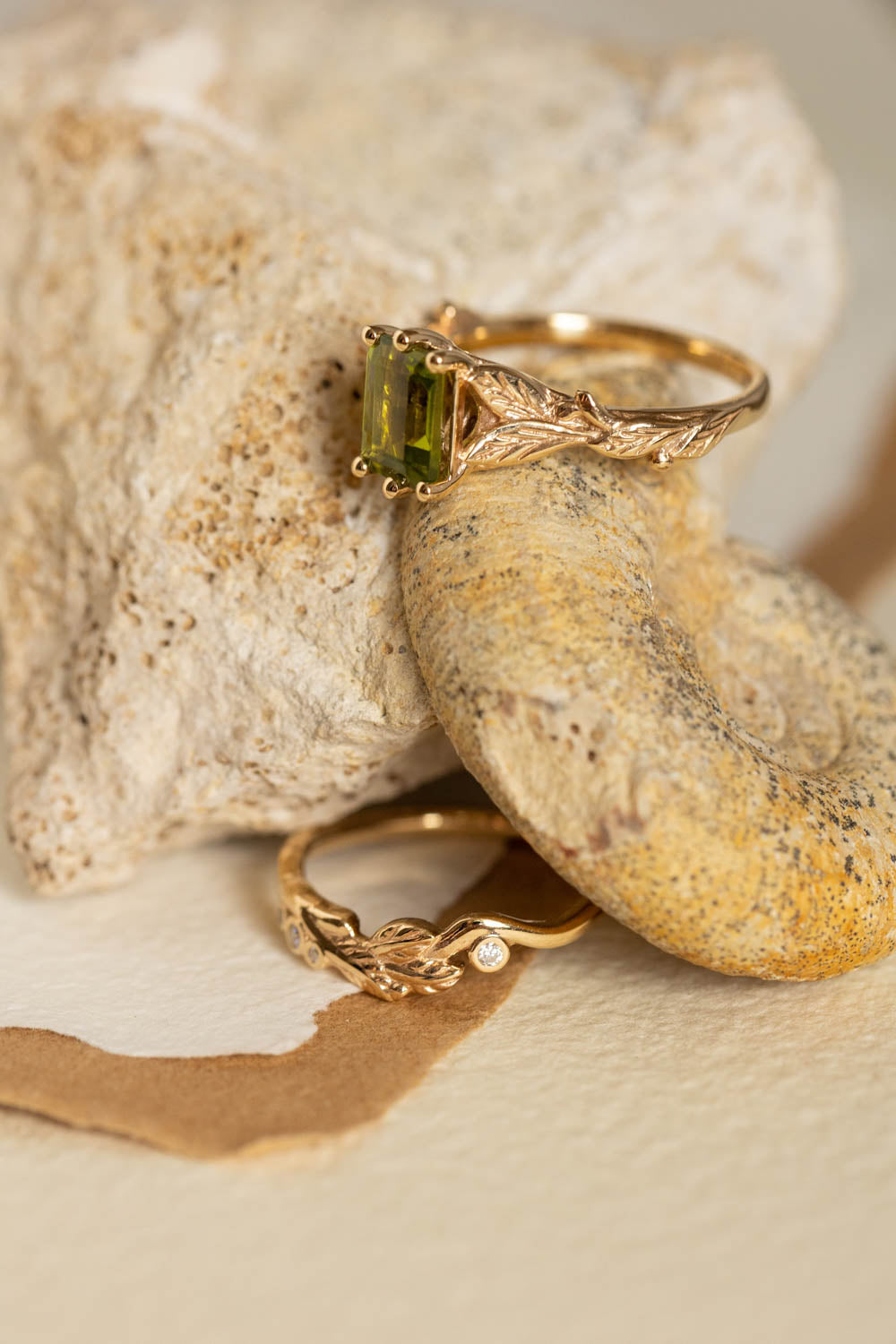 Octagon peridot engagement ring, nature themed branch proposal ring / Freesia - Eden Garden Jewelry™