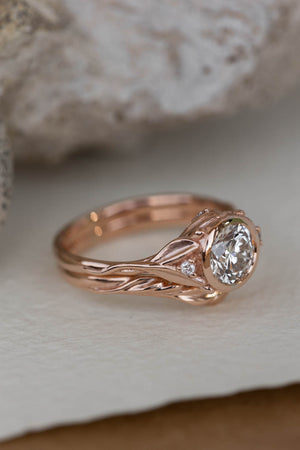 1 carat lab grown diamond engagement ring set, rose gold bridal ring set with diamonds / Roma - Eden Garden Jewelry™