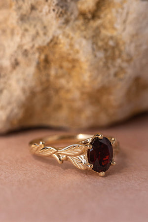 READY TO SHIP: Freesia ring in 14K yellow gold, natural garnet 8x6 mm oval cut, RING SIZE - 7 US - Eden Garden Jewelry™