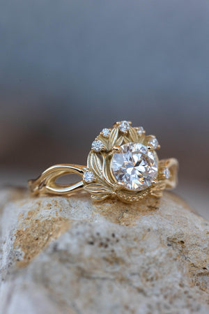 Moissanite nature inspired engagement ring, vintage style proposal ring / Nika - Eden Garden Jewelry™