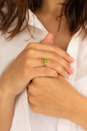 READY TO SHIP: Arius ring in 14K yellow gold, pear peridot 10x7 mm, diamonds, AVAILABLE RING SIZES: 6-8 US - Eden Garden Jewelry™