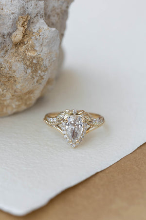 Sparkling lab grown diamond engagement ring, antique style gold ring with diamonds / Lyonella - Eden Garden Jewelry™