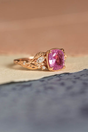 Genuine pink sapphire branch engagement ring, gold leaves and diamonds proposal ring / Patricia - Eden Garden Jewelry™