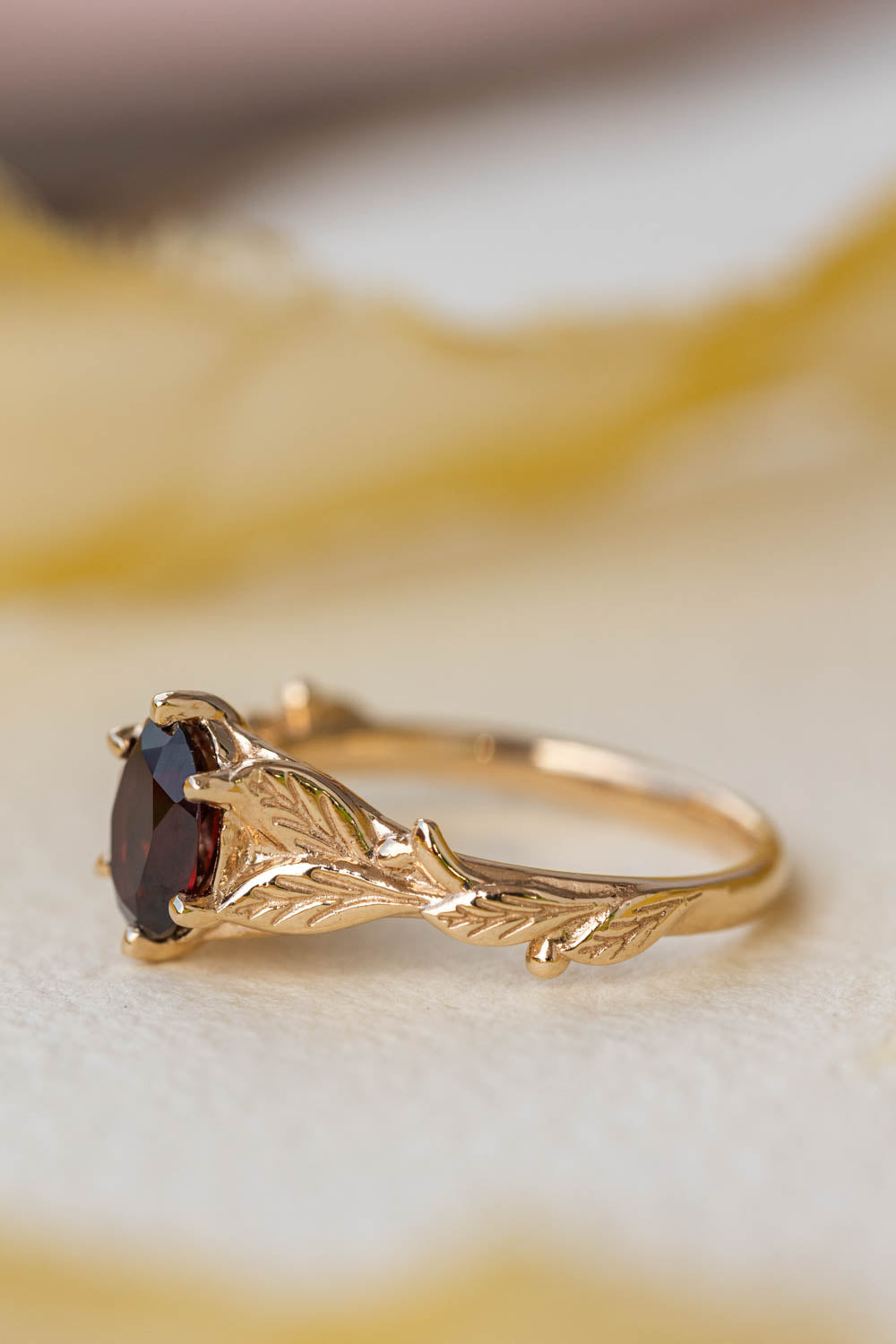 Natural garnet engagement ring, nature inspired gold engagement ring / Freesia - Eden Garden Jewelry™