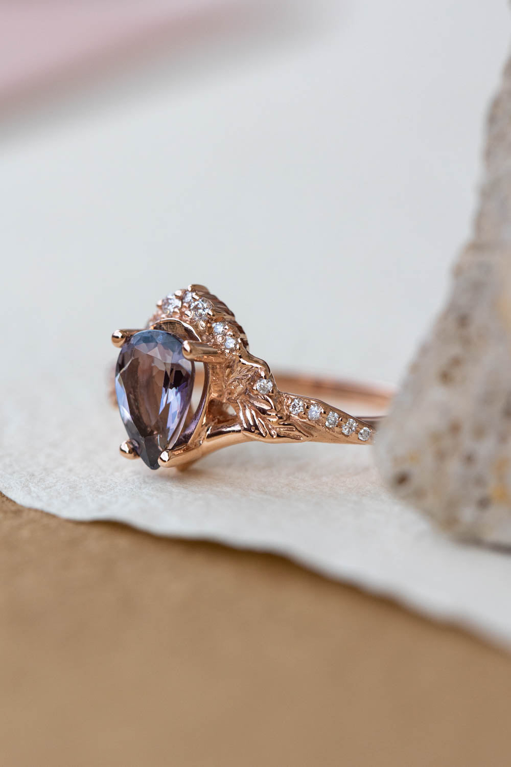 READY TO SHIP: Amelia ring in 14K rose gold, natural tanzanite 9x6 mm, moissanites, RING SIZE - 7 US - Eden Garden Jewelry™