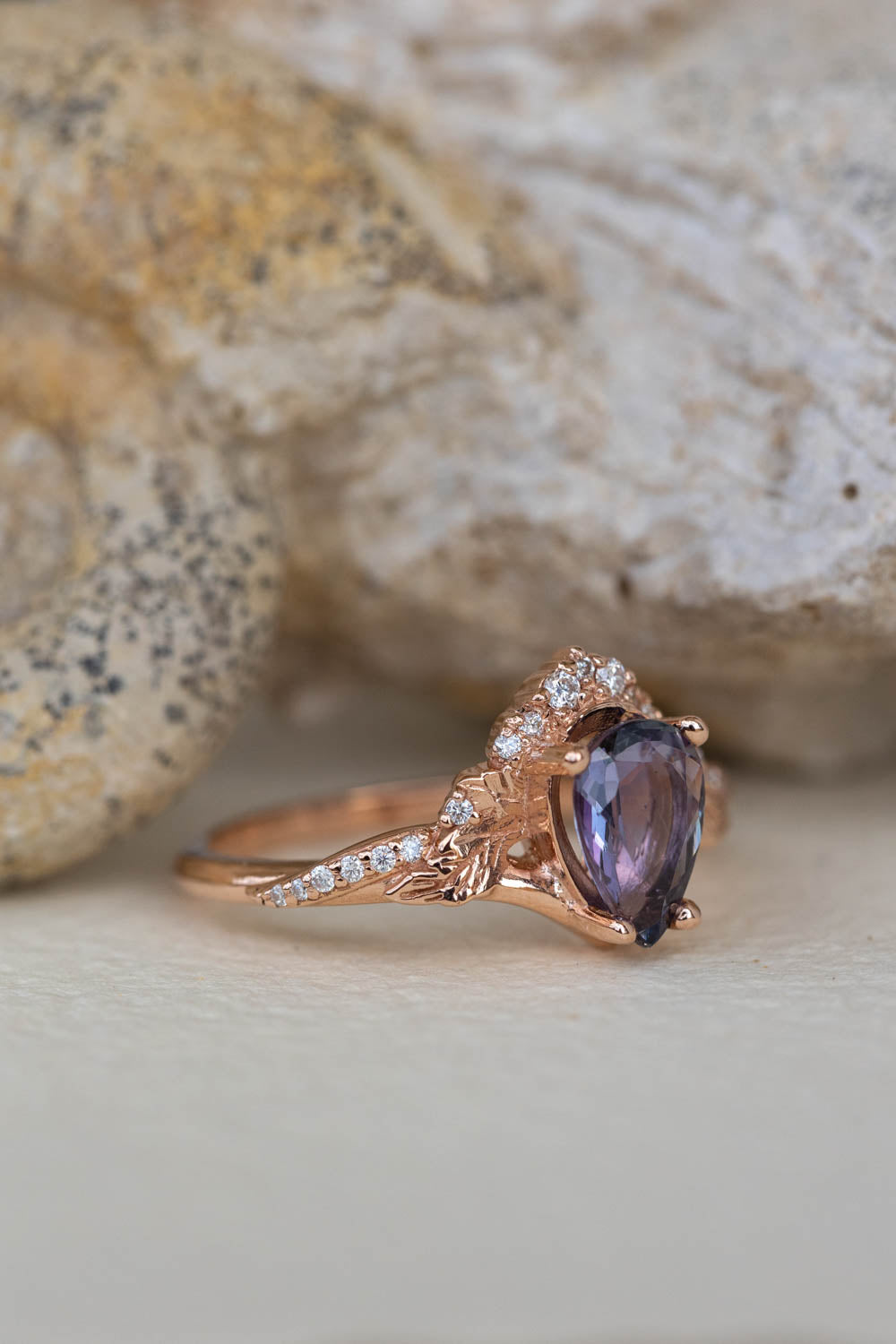 READY TO SHIP: Amelia ring in 14K rose gold, natural tanzanite 9x6 mm, moissanites, RING SIZE - 7 US - Eden Garden Jewelry™