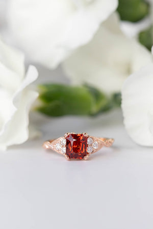 Emerald cut garnet engagement ring, rose gold proposal ring with diamonds / Gloria - Eden Garden Jewelry™