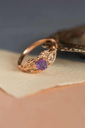 Heart sapphire twig engagement ring, rose gold ring with sapphire / Tilia - Eden Garden Jewelry™