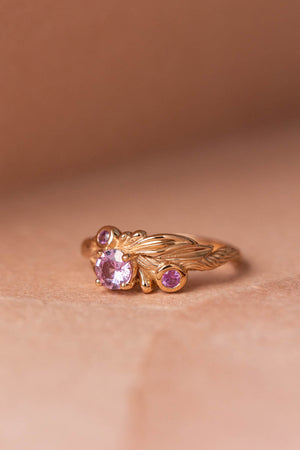 Pink sapphires engagement ring, olive branch gold ring with sapphires / Olivia - Eden Garden Jewelry™