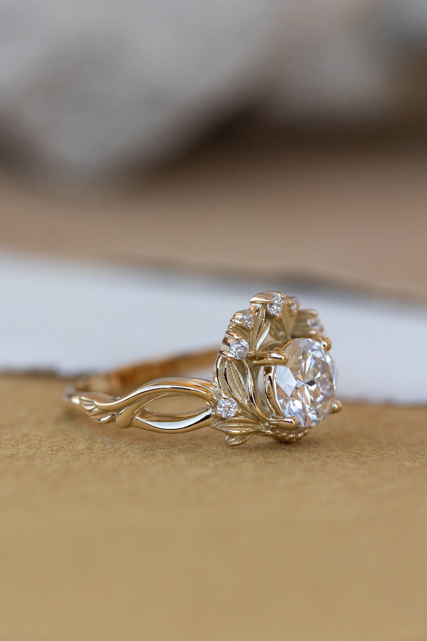 Moissanite nature inspired engagement ring, vintage style proposal ring / Nika - Eden Garden Jewelry™