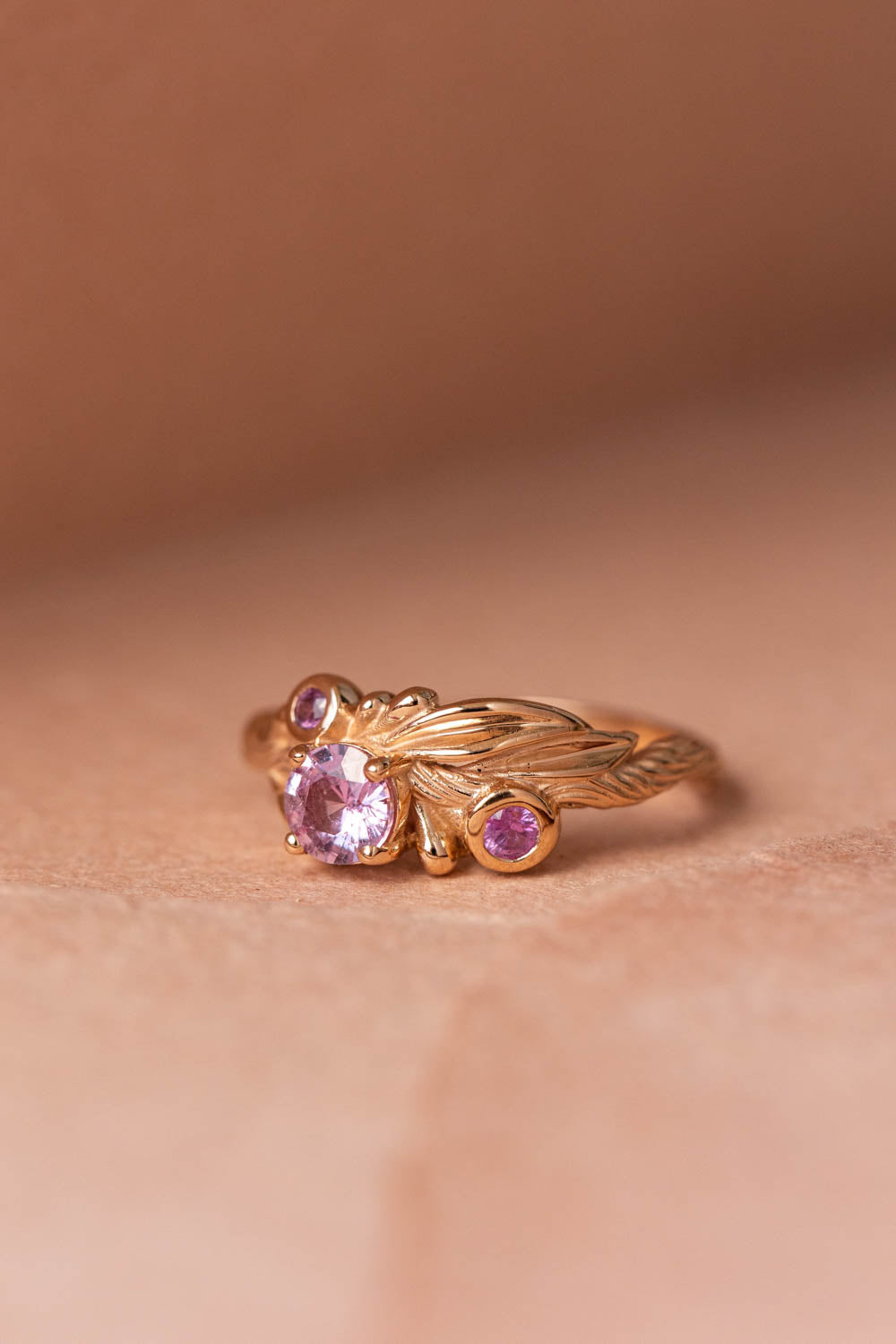 Pink sapphires engagement ring, olive branch gold ring with sapphires / Olivia - Eden Garden Jewelry™