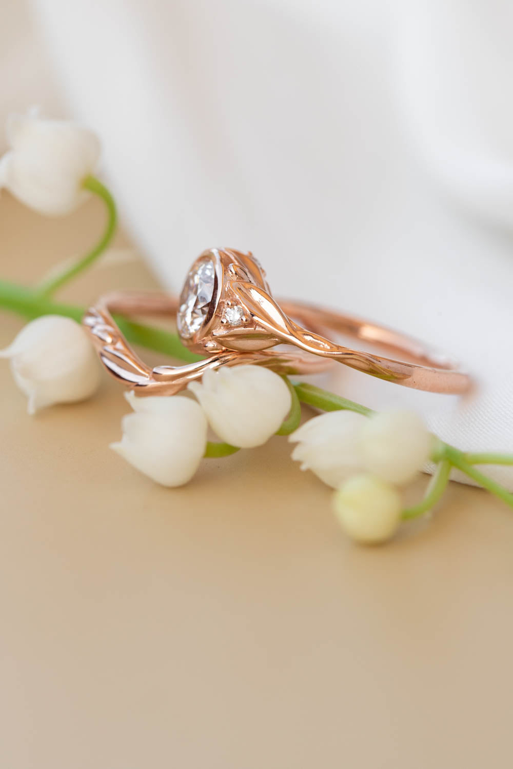 1 carat lab grown diamond engagement ring set, rose gold bridal ring set with diamonds / Roma - Eden Garden Jewelry™