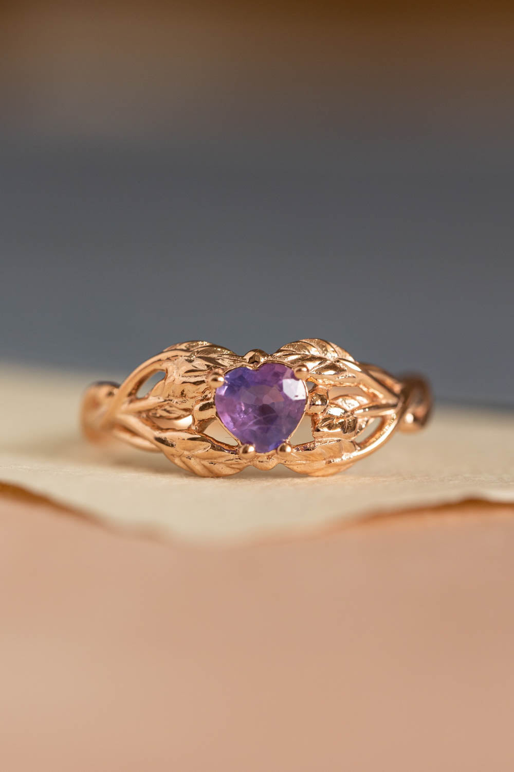 Heart sapphire twig engagement ring, rose gold ring with sapphire / Tilia - Eden Garden Jewelry™