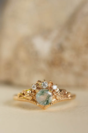 Moss agate engagement ring, alternative gold promise ring with diamonds / Ariadne - Eden Garden Jewelry™