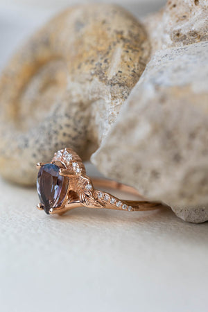 READY TO SHIP: Amelia ring in 14K rose gold, natural tanzanite 9x6 mm, moissanites, RING SIZE - 7 US - Eden Garden Jewelry™