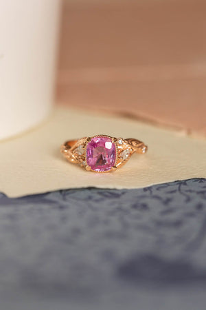 Genuine pink sapphire branch engagement ring, gold leaves and diamonds proposal ring / Patricia - Eden Garden Jewelry™