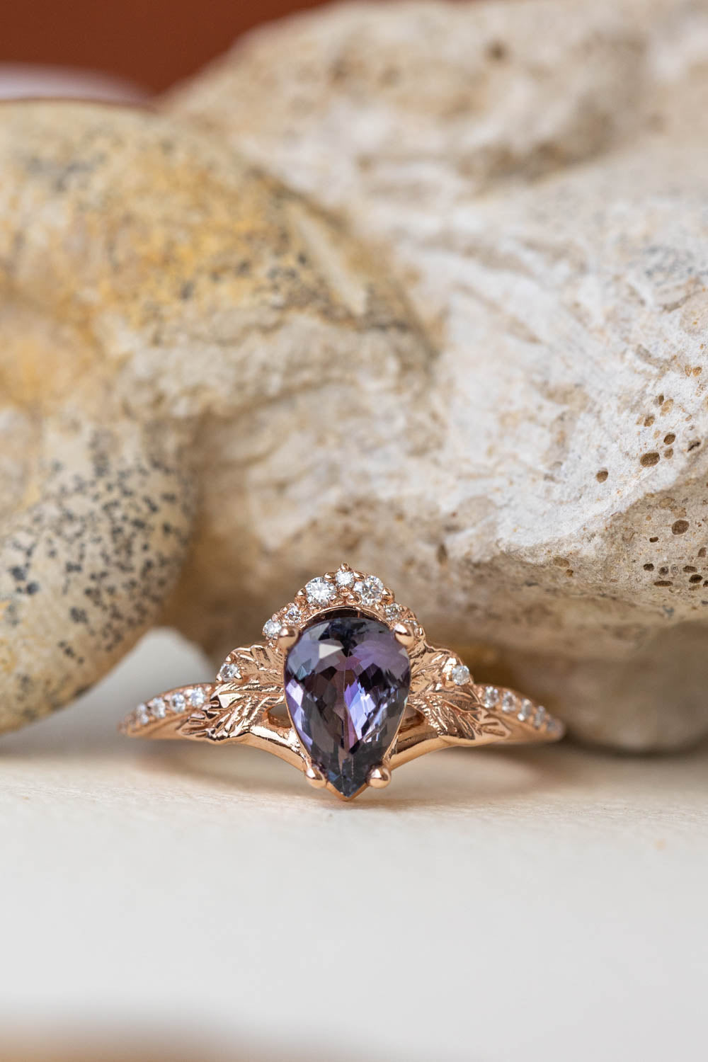 Purple tanzanite engagement ring, nature inspired gold proposal ring with diamonds / Amelia - Eden Garden Jewelry™