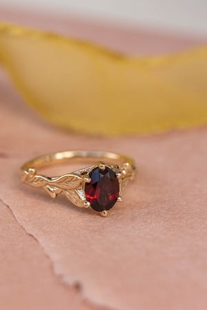 READY TO SHIP: Freesia ring in 14K yellow gold, natural garnet 8x6 mm oval cut, RING SIZE - 7 US - Eden Garden Jewelry™