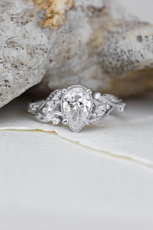 READY TO SHIP: Patricia ring in 14K white gold, lab grown diamond pear cut 8x6 mm, accent lab grown diamonds, AVAILABLE RING SIZES: 6-8US - Eden Garden Jewelry™