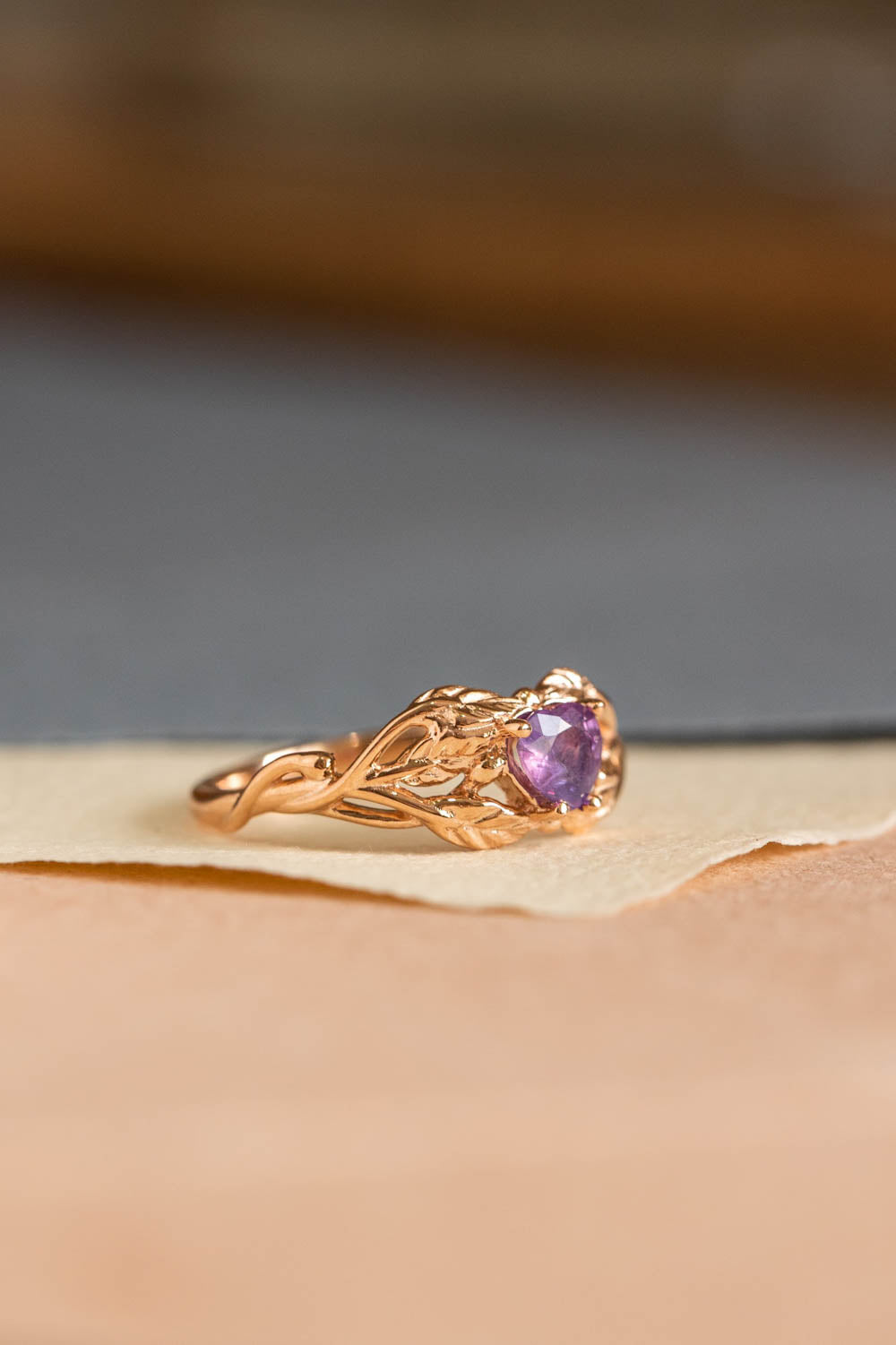 Heart sapphire twig engagement ring, rose gold ring with sapphire / Tilia - Eden Garden Jewelry™