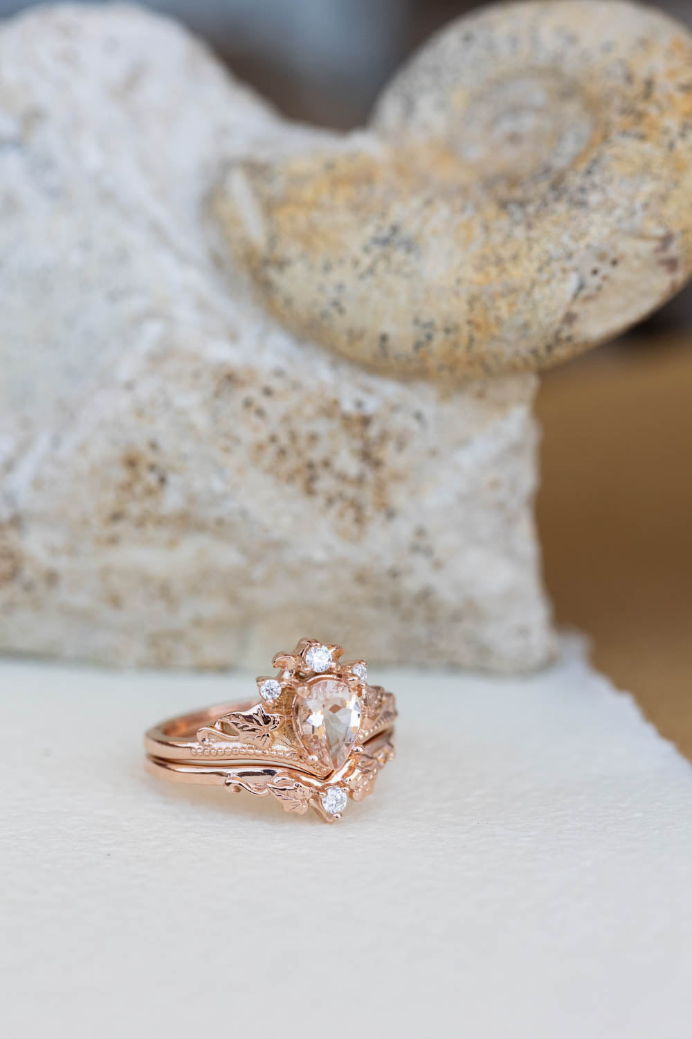 Peach pink morganite engagement ring, rose gold proposal ring with diamond crown / Ariadne - Eden Garden Jewelry™