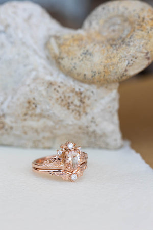 Peach pink morganite engagement ring, rose gold proposal ring with diamond crown / Ariadne - Eden Garden Jewelry™