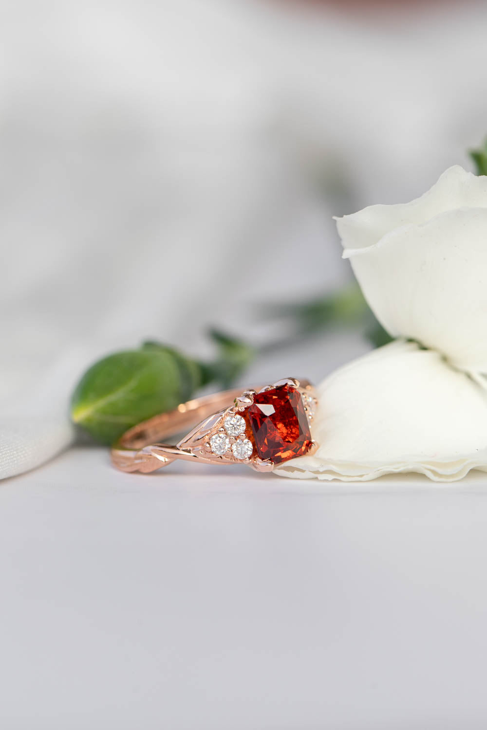 Emerald cut garnet engagement ring, rose gold proposal ring with diamonds / Gloria - Eden Garden Jewelry™