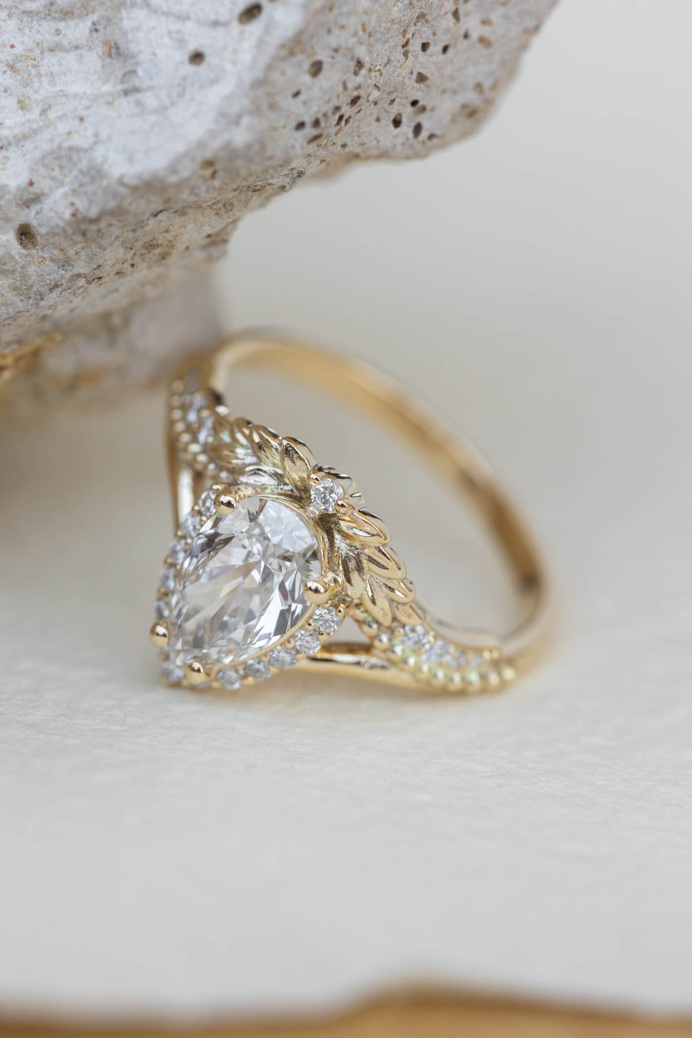 Sparkling lab grown diamond engagement ring, antique style gold ring with diamonds / Lyonella - Eden Garden Jewelry™