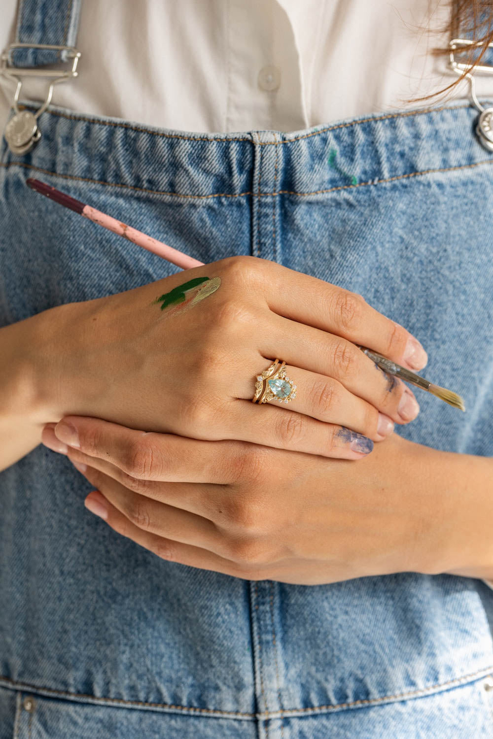 Aquamarine engagement ring, yellow gold proposal ring with diamond crown / Ariadne - Eden Garden Jewelry™