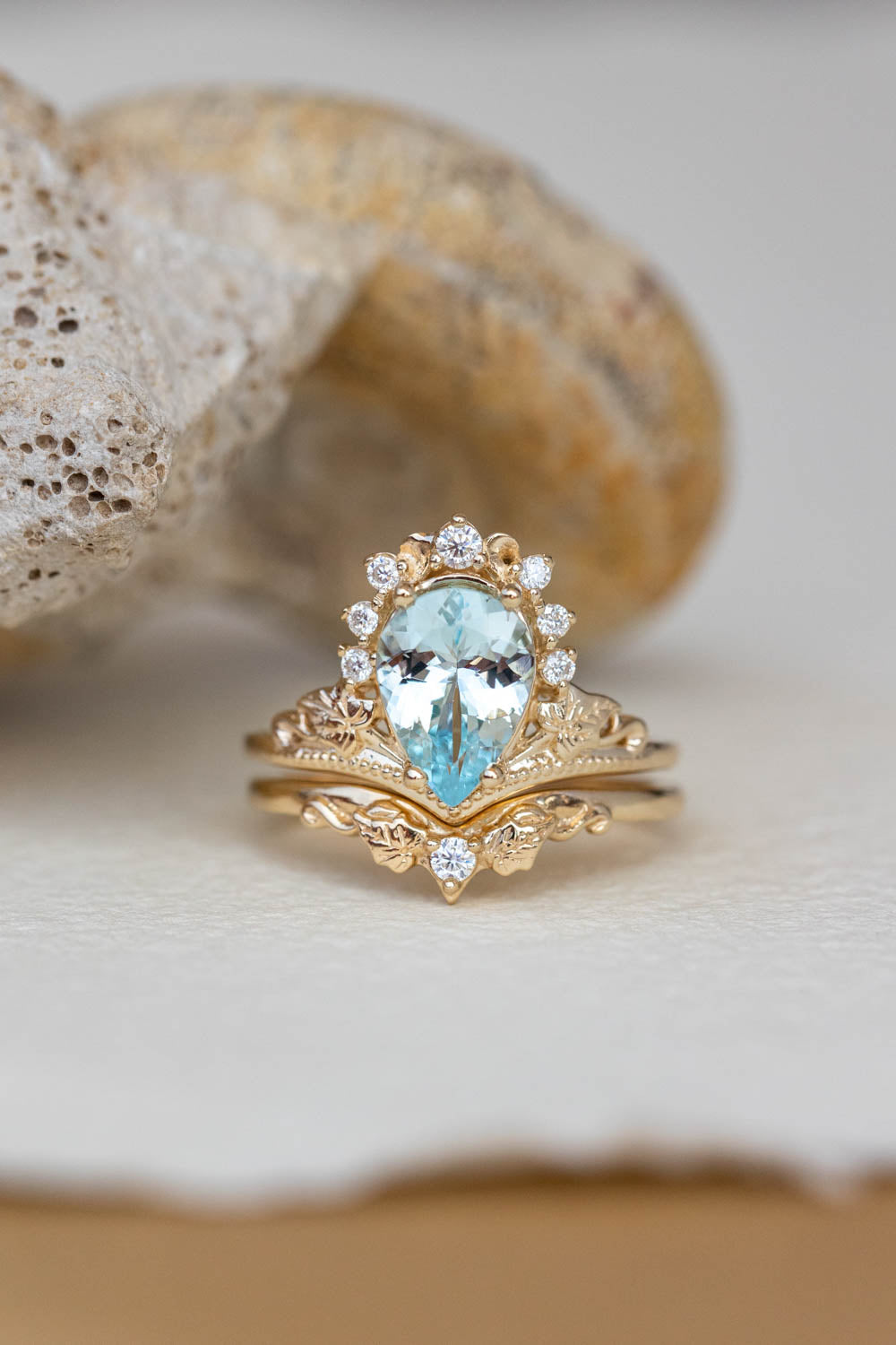 Aquamarine engagement ring, yellow gold proposal ring with diamond crown / Ariadne - Eden Garden Jewelry™